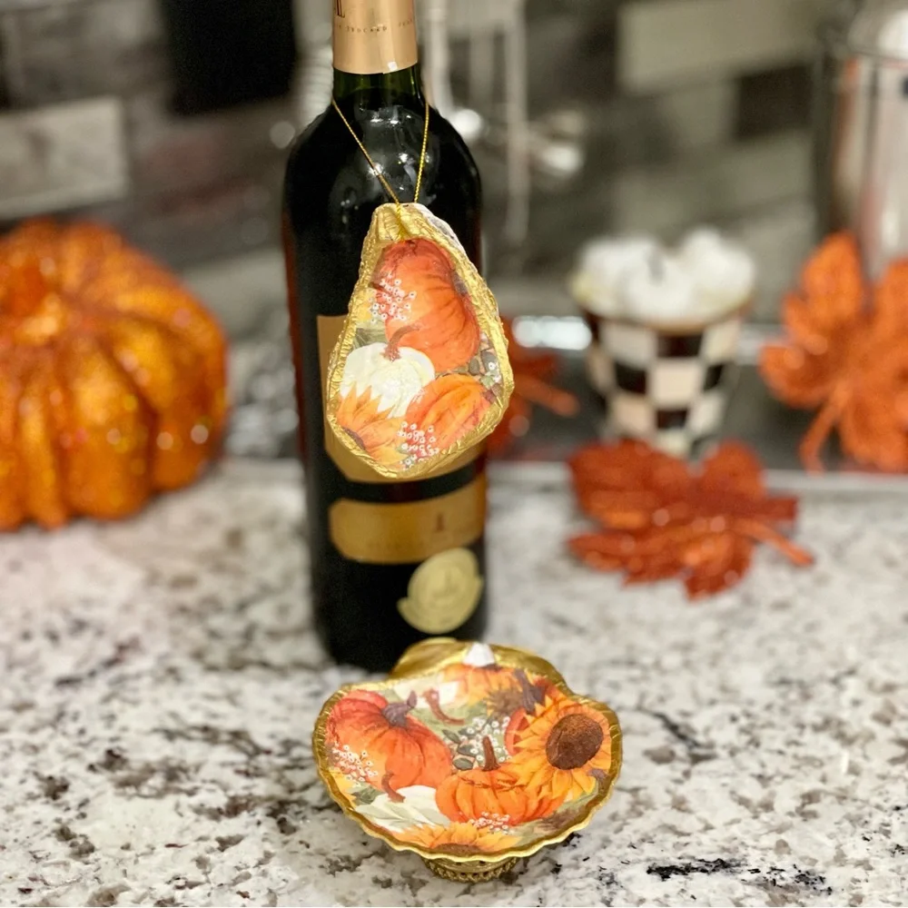 Hand Crafted Fall Pumpkins Trinket Shell Dish 4.5”